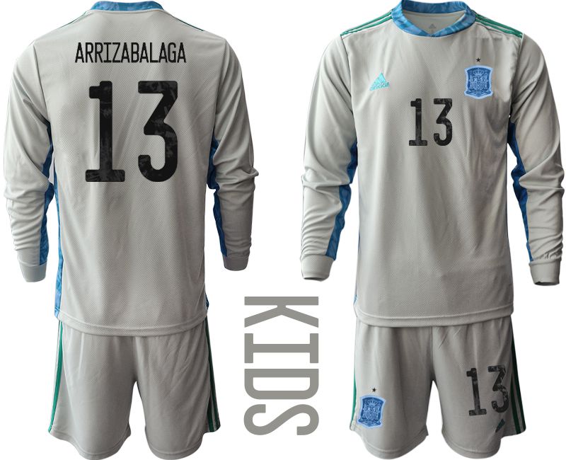 Youth 2021 World Cup National Spain gray long sleeve goalkeeper 13 Soccer Jerseys